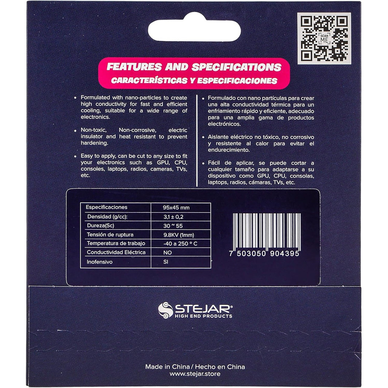 Stejar Thermal PAD 95X45X0.5MM 12.8 W/MK Extreme Alto Rendimiento Value Pack