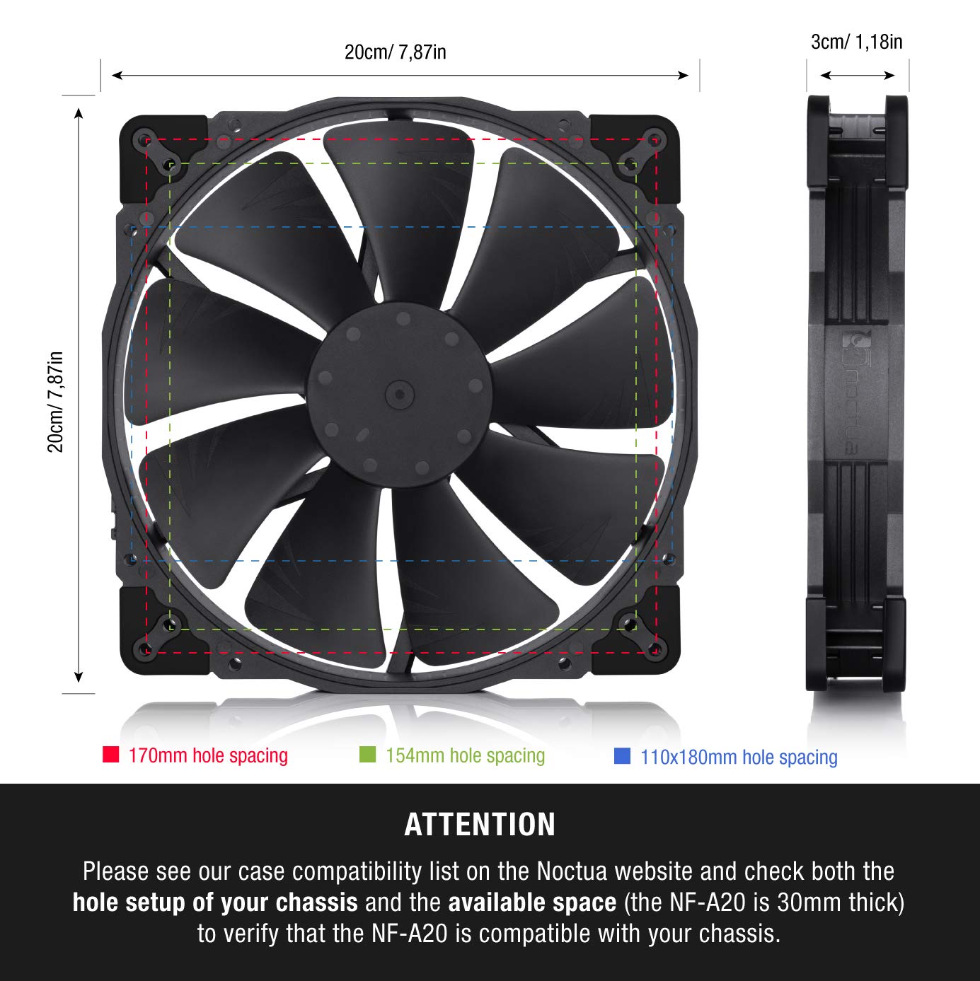 Noctua - Ventilador NF-A20 PWM CHROMAX.BLACK.SWAP