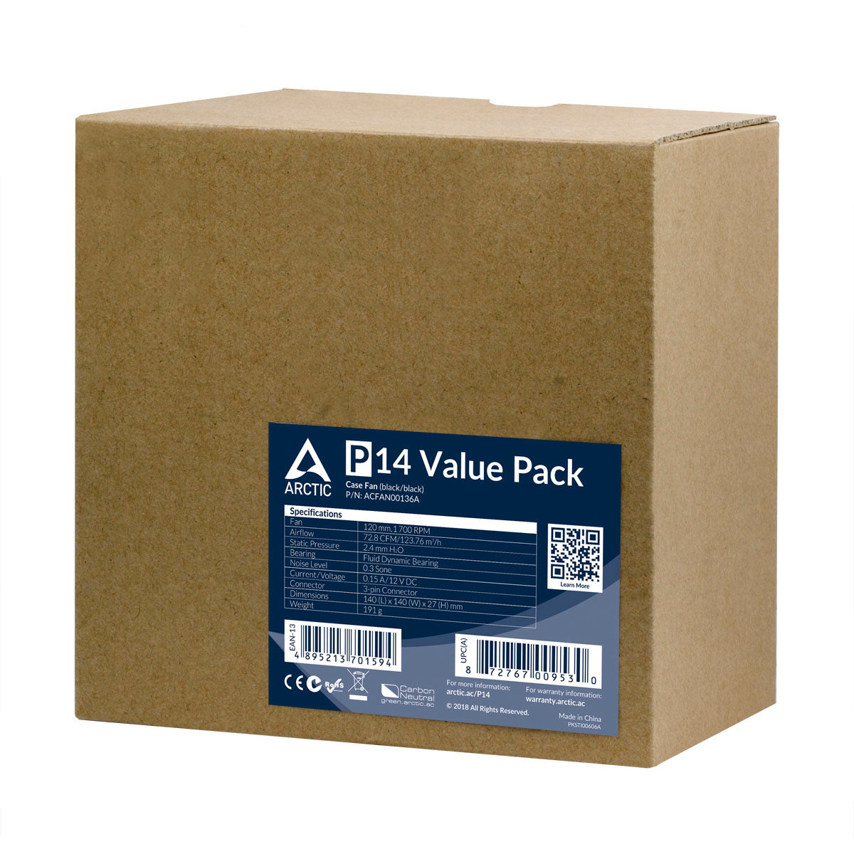 Arctic P14 · Ventilador 140 mm PWM PST (Negro, 5-Pack)