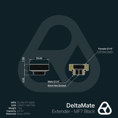Extensor DeltaMate MF7 Negro (macho-hembra, 7 mm) - Thermal Grizzly
