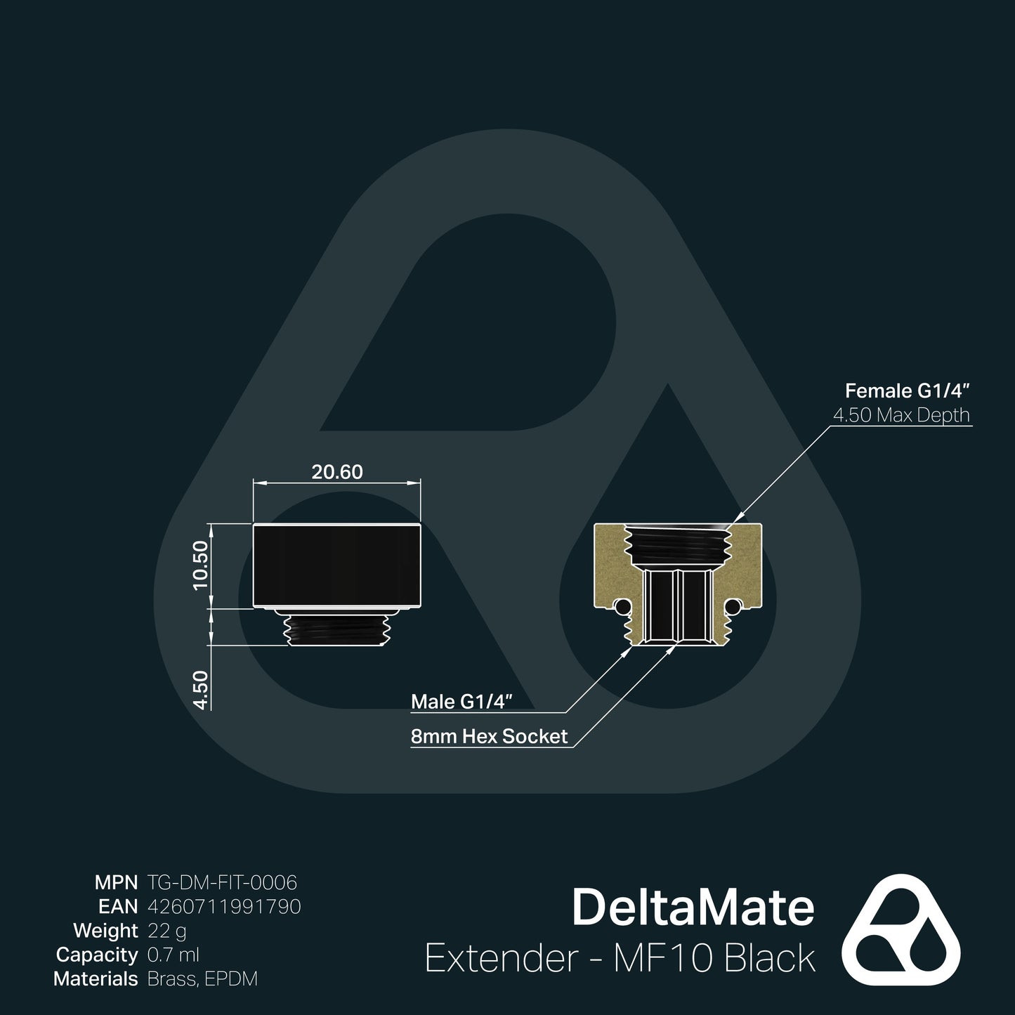 Extensor DeltaMate MF10 Negro (macho-hembra, 10 mm) - Thermal Grizzly