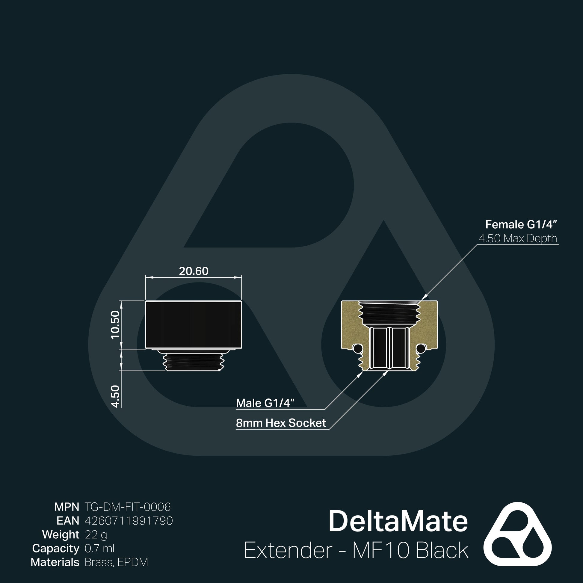 Extensor DeltaMate MF10 Negro (macho-hembra, 10 mm) - Thermal Grizzly