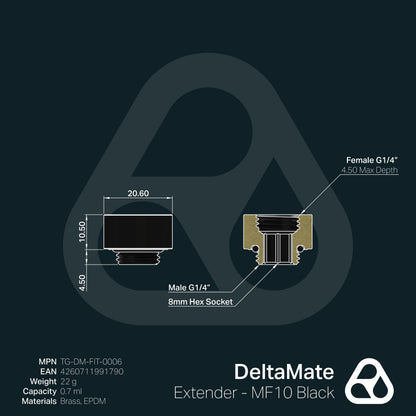 Extensor DeltaMate MF10 Negro (macho-hembra, 10 mm) - Thermal Grizzly