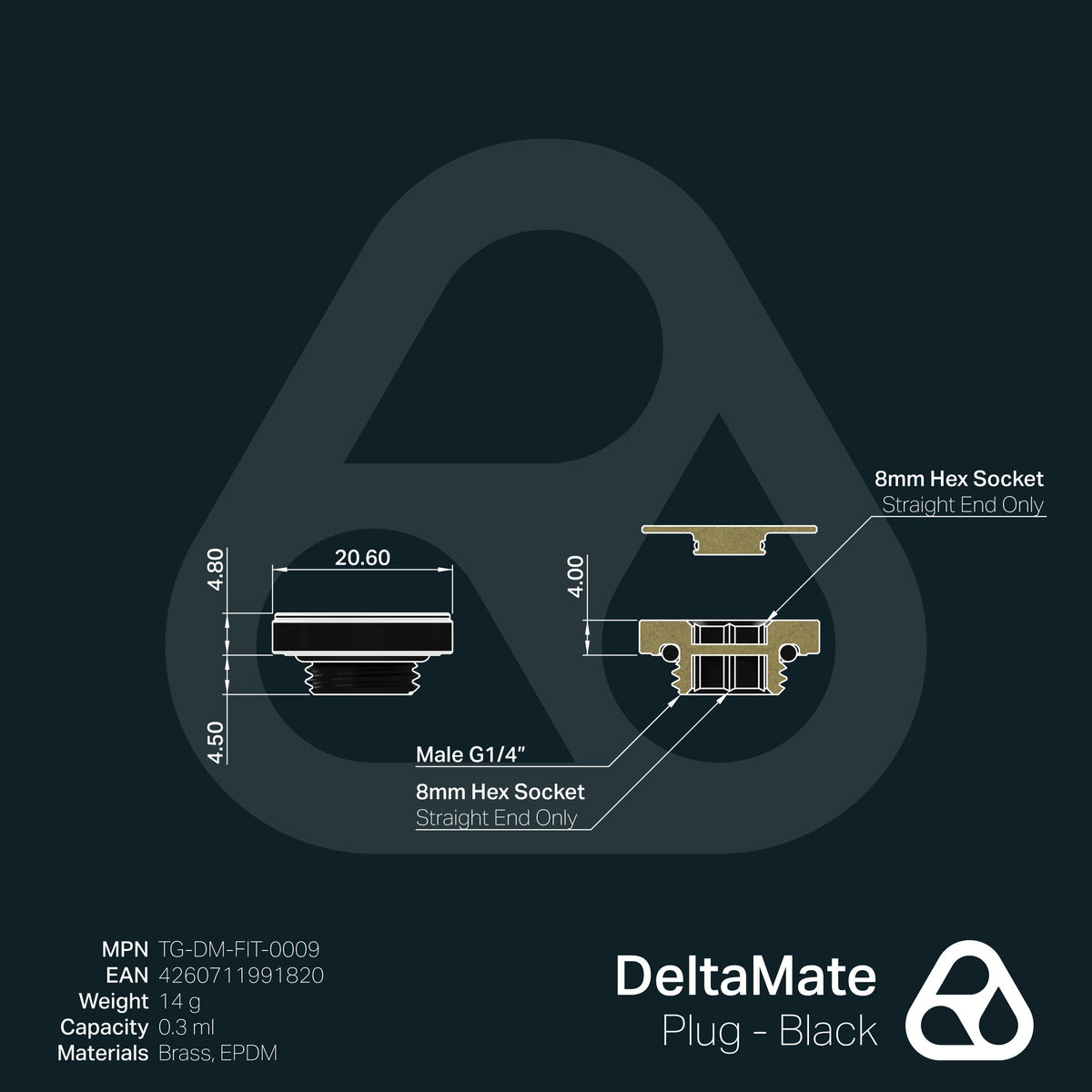Thermal Grizzly DeltaMate - Tapón (Plug) G1/4" - Negro