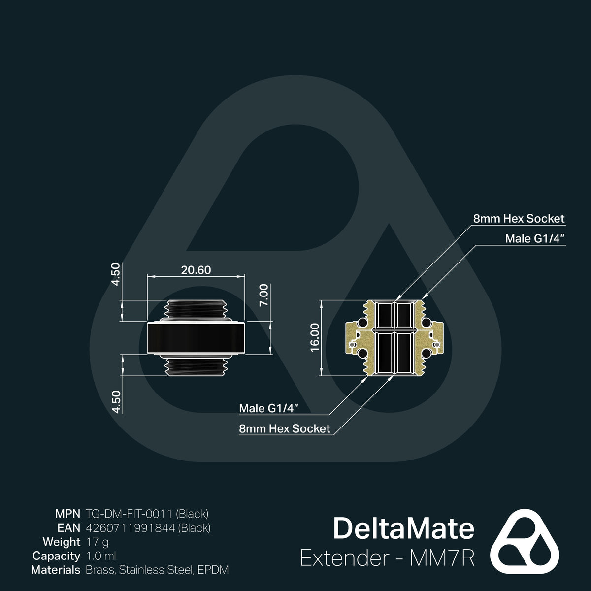 Extensor DeltaMate MM7R Negro (macho-macho rotativo) - Thermal Grizzly