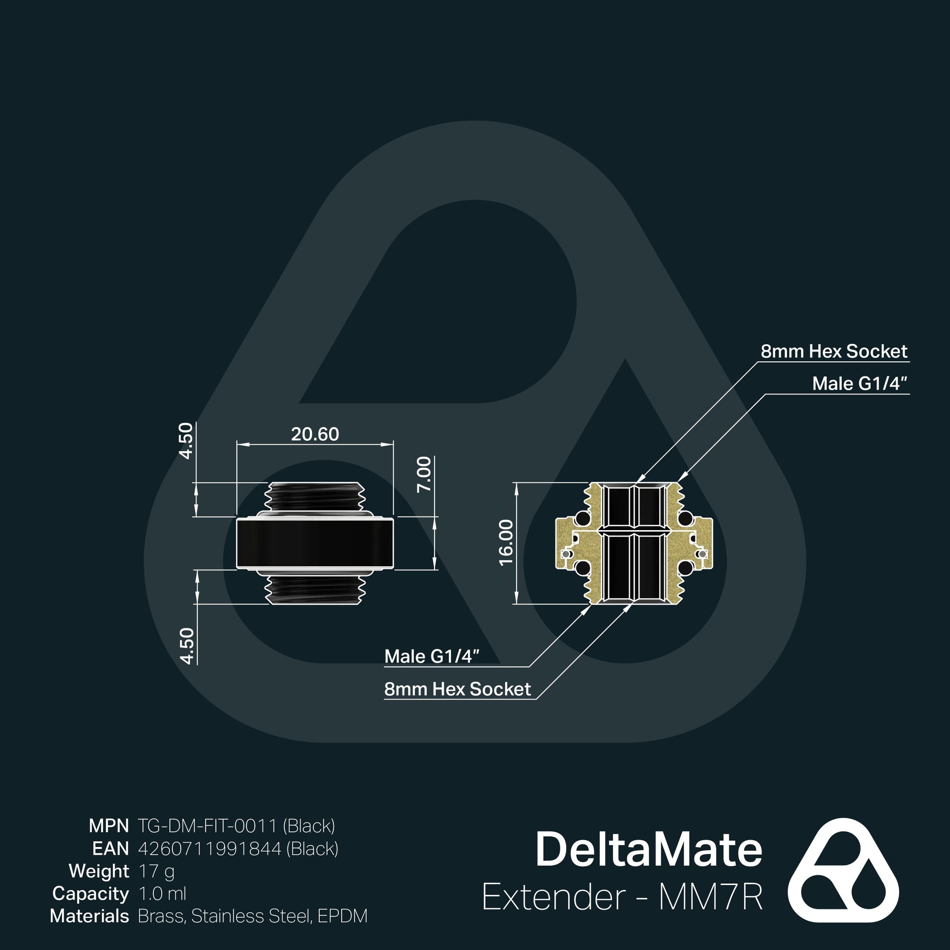 Extensor DeltaMate MM7R Negro (macho-macho rotativo) - Thermal Grizzly