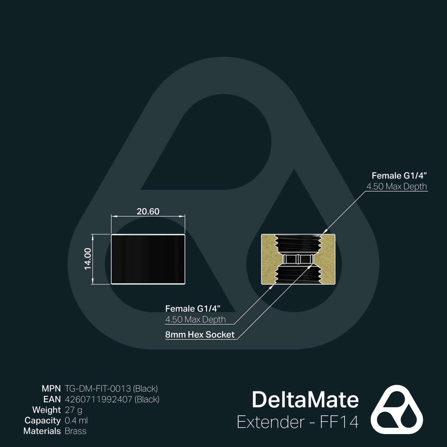 Extensor DeltaMate FF14 Negro (hembra-hembra, 14 mm) - Thermal Grizzly