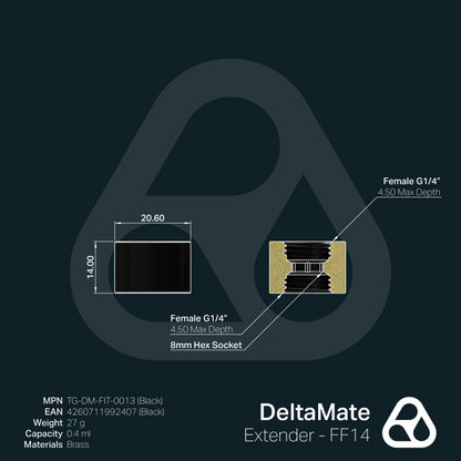 Extensor DeltaMate FF14 Negro (hembra-hembra, 14 mm) - Thermal Grizzly