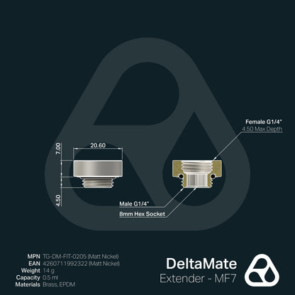 Extensor DeltaMate MF7 Níquel Mate (macho-hembra, 7 mm) - Thermal Grizzly