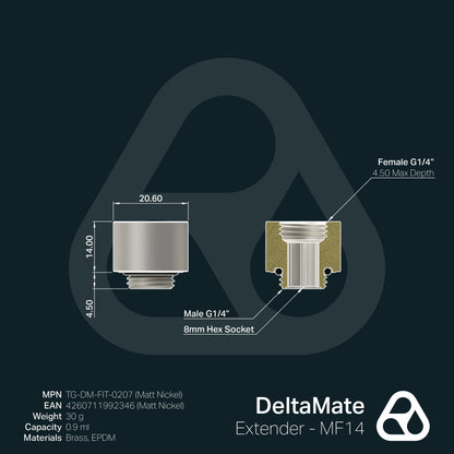 Extensor DeltaMate MF14 Níquel Mate (macho-hembra, 14 mm) - Thermal Grizzly