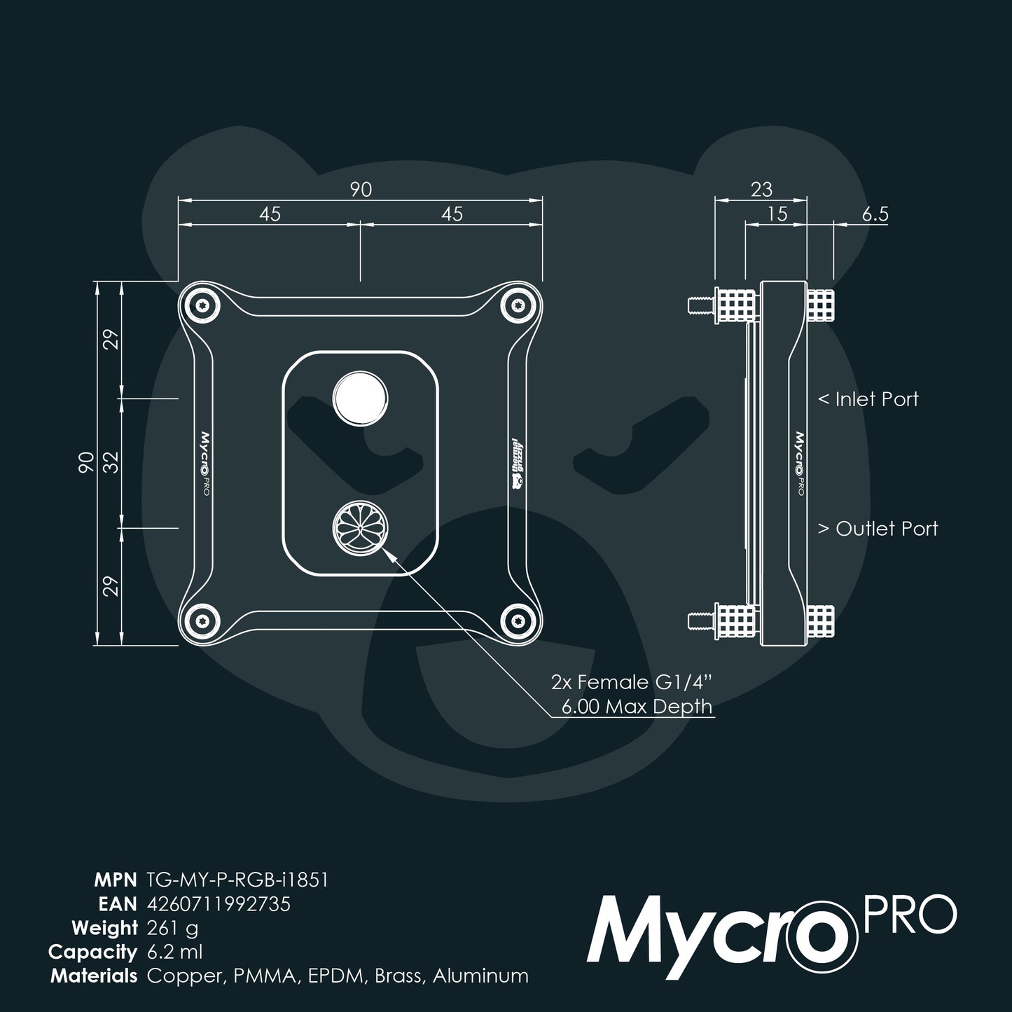 Thermal Grizzly Intel 1851 Mycro Pro RGB — Bloque de Agua para CPU (LGA1851 / LGA1700) con Iluminación ARGB