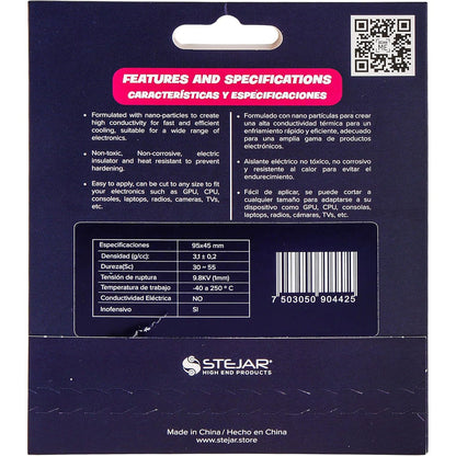 Stejar Thermal PAD 95X45X2.0MM 12.8 W/MK Extreme Alto Rendimiento Value Pack